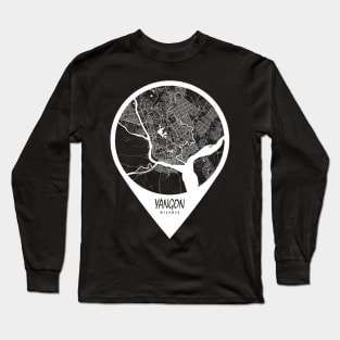 Yangon, Myanmar City Map - Travel Pin Long Sleeve T-Shirt